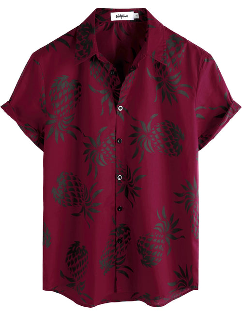 VATPAVE Mens 100% Cotton Hawaiian Shirts Floral Short Sleeve Button Down Shirts Summer Beach Shirts Large WineRed