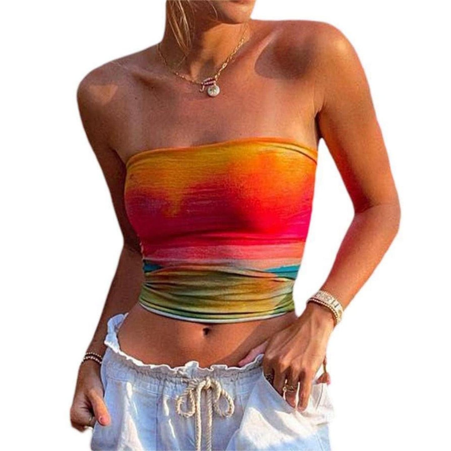 Women Y2k Tube Top Strapless Going Out Tops Cute Aesthetic Summer Clothes Orange S